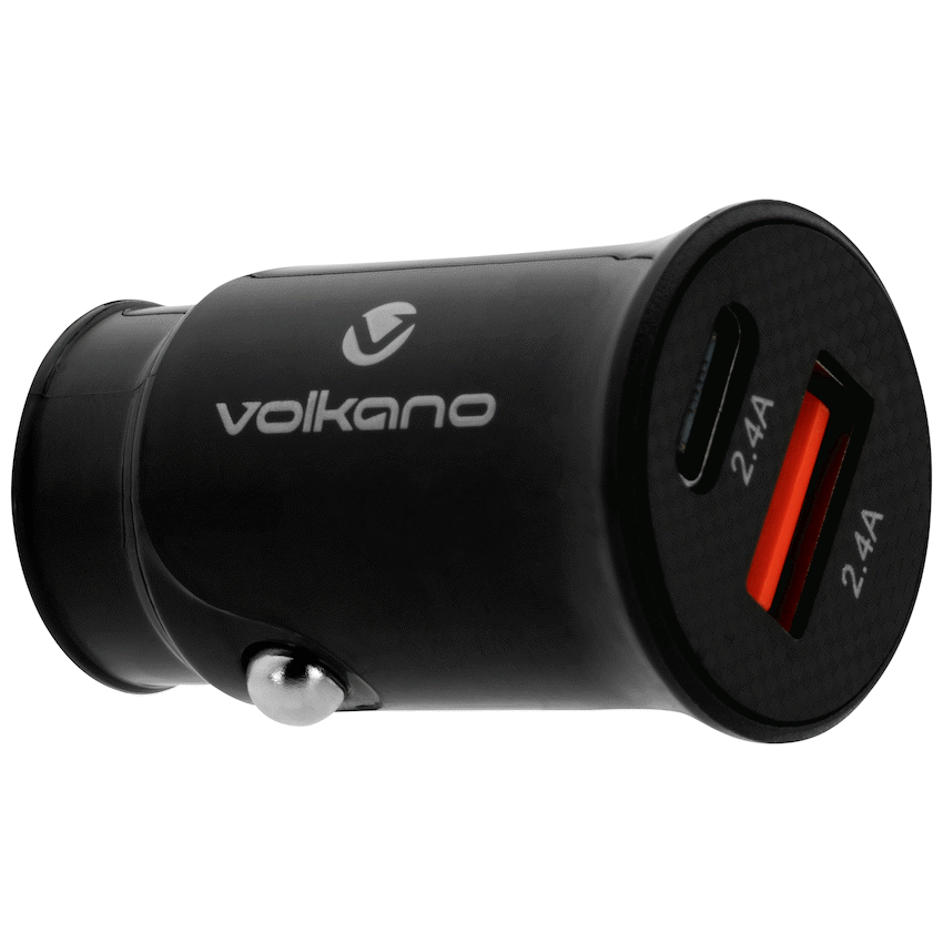 Volkano On-The-Go USB + Type-C 12w Car Charger - Black | VK-PDQ-305-BK