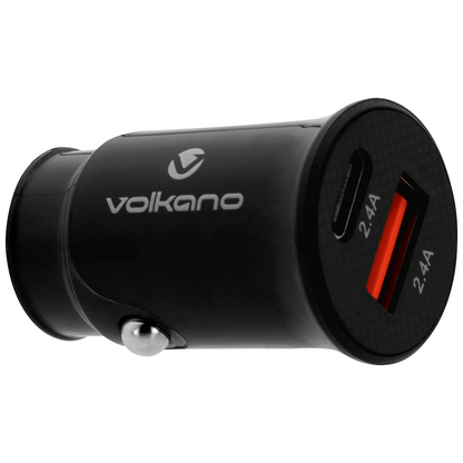 Volkano On-The-Go USB + Type-C 12w Car Charger - Black | VK-PDQ-305-BK
