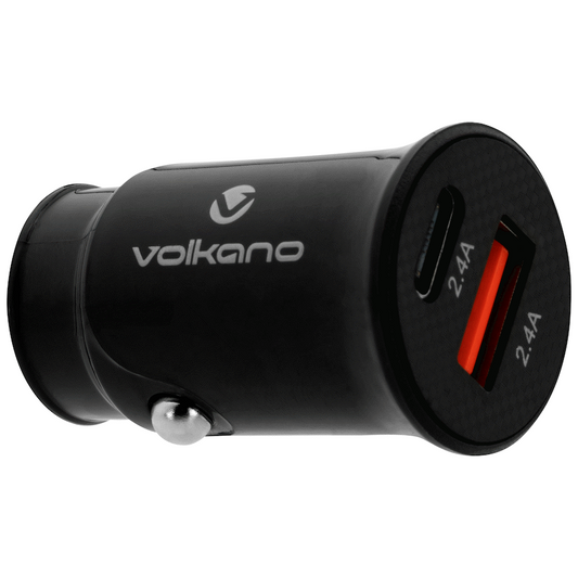 Volkano On-The-Go USB + Type-C 12w Car Charger - Black | VK-PDQ-305-BK