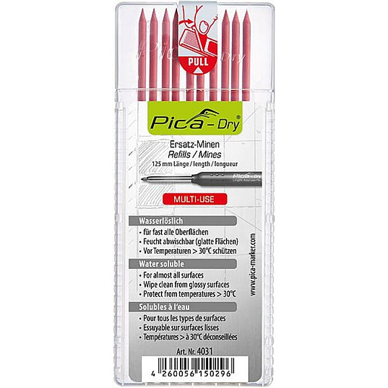 Pica Dry 10Pc Water Soluble “Multi-Use” Refill Leads, Red | PICA4031