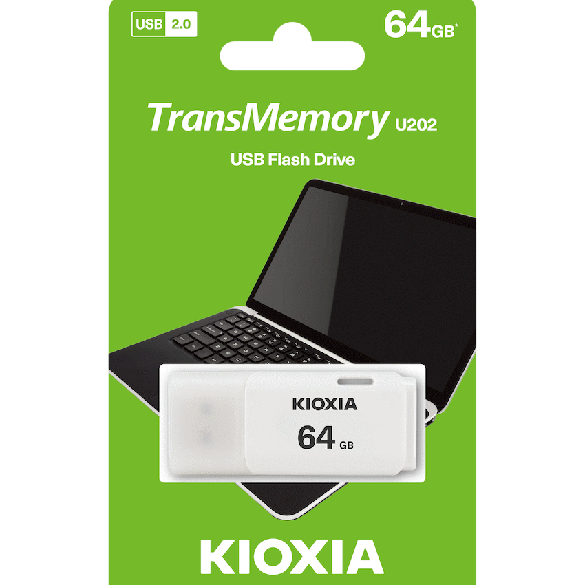 Kioxia TransMemory U202 64GB USB 2.0 Type-A Flash Drive (White) | LU202W064GG4