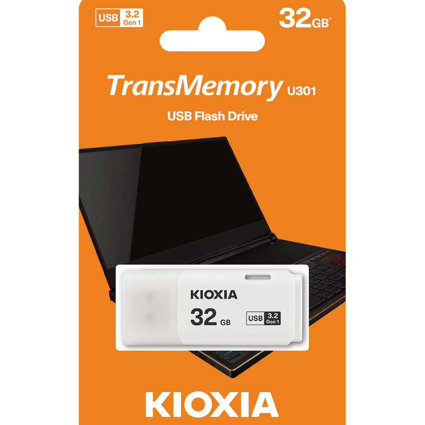 Kioxia TransMemory U301 32GB USB 3.2 Gen 1 Type-A Flash Drive (White) | LU301W032GG4