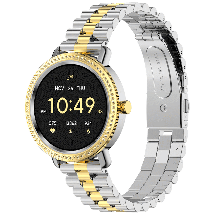 Volkano Ayla Collection Jewelled Smartwatch With 2 Colour Metal link strap | VAC6-5107-GDSL
