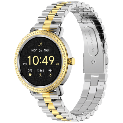 Volkano Ayla Collection Jewelled Smartwatch With 2 Colour Metal link strap | VAC6-5107-GDSL