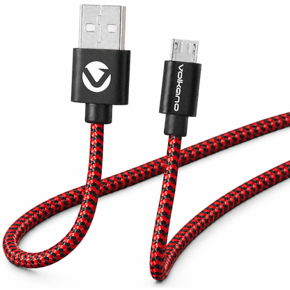 Volkano Braids Series Nylon Braided Micro USB Cable 1.2m - Black & Red | VK-20102-BKRD