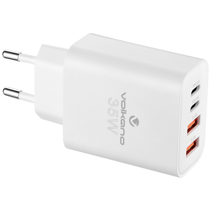 Volkano Quad Series 2x PD USB-C 2x USB-A 3a 35W Wall Charger | VK-8059-WT