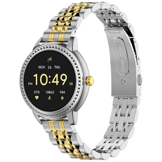 Volkano Ayla Collection Round Smartwatch With 2 Colour Metal link Strap | VAC5-5106-GDSL