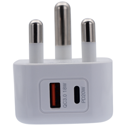 Volkano Robust Series 3-Pin SA to 20w PD + QC 3.0 Wall Charger | VK-8014-WT[V2]