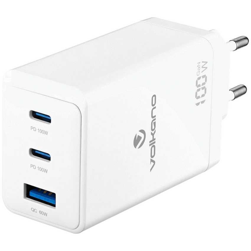 Volkano WattPro Series Triple Port 100W GaN Wall Charger - White | VK-8068-WT