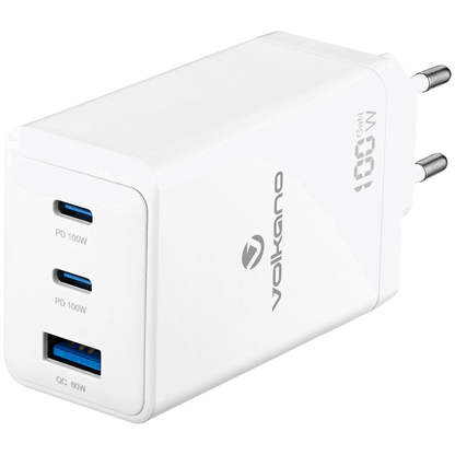 Volkano WattPro Series Triple Port 100W GaN Wall Charger - White | VK-8068-WT