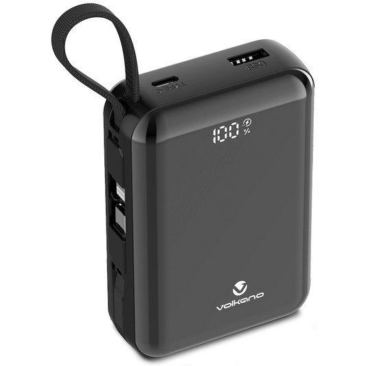 Volkano Solace Series 20 000 mAh Power Bank with Built-in USB-C & Lightning Cable - Black | VK-9040-BK