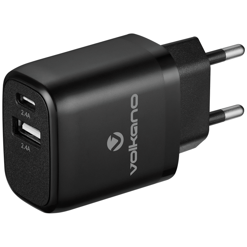 Volkano Volt-C Series Dual USB and USB-C Wall Charger with USB to USB-C Cable Included | VK-5002C-BK[V2]