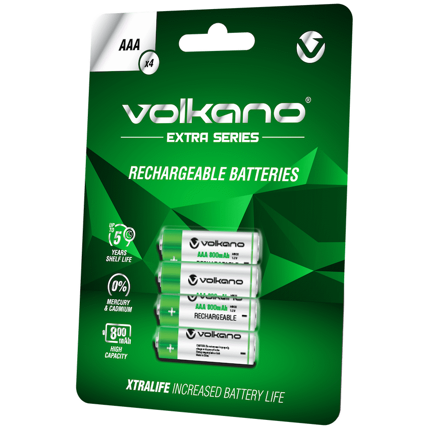 Volkano Extra Series AAA Rechargeable Batteries Pack of 4 | VK-8103-GN