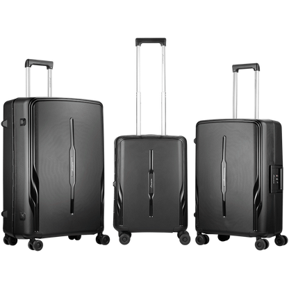 Travelwize Clipper PP 3Pc 4-Wheel Spinner Luggage Set Black | TW-9267-BK