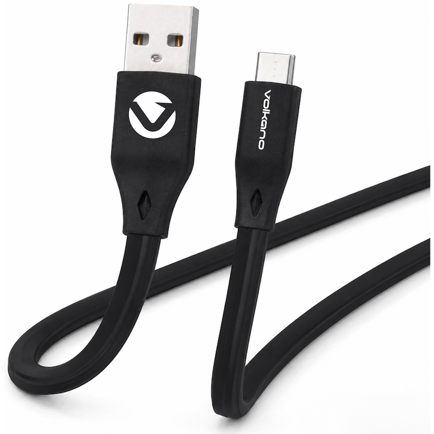 Volkano Slim Series Flat PVC Type-C Cable 1.2m - Black | VK-20085-BK