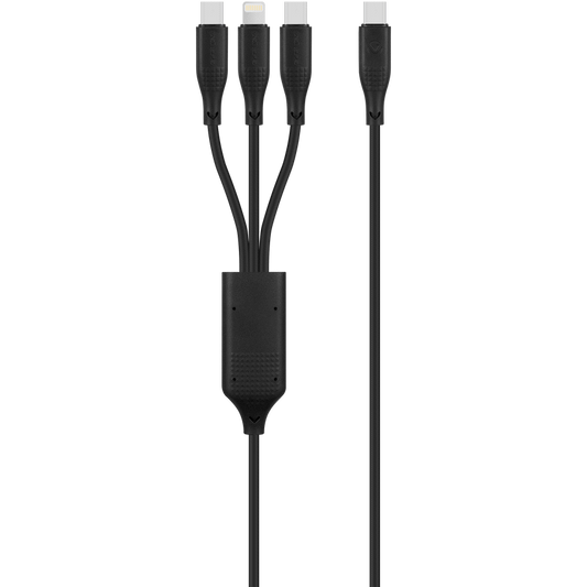 Volkano Nova Series USB C to 2 USB C and lightning cable 100W TPE-Black | VK-30089-BK