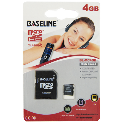 Baseline 4GB MicroSDHC Class 4/10 Memory Card with SD Adapter | BLRP-MC4GB