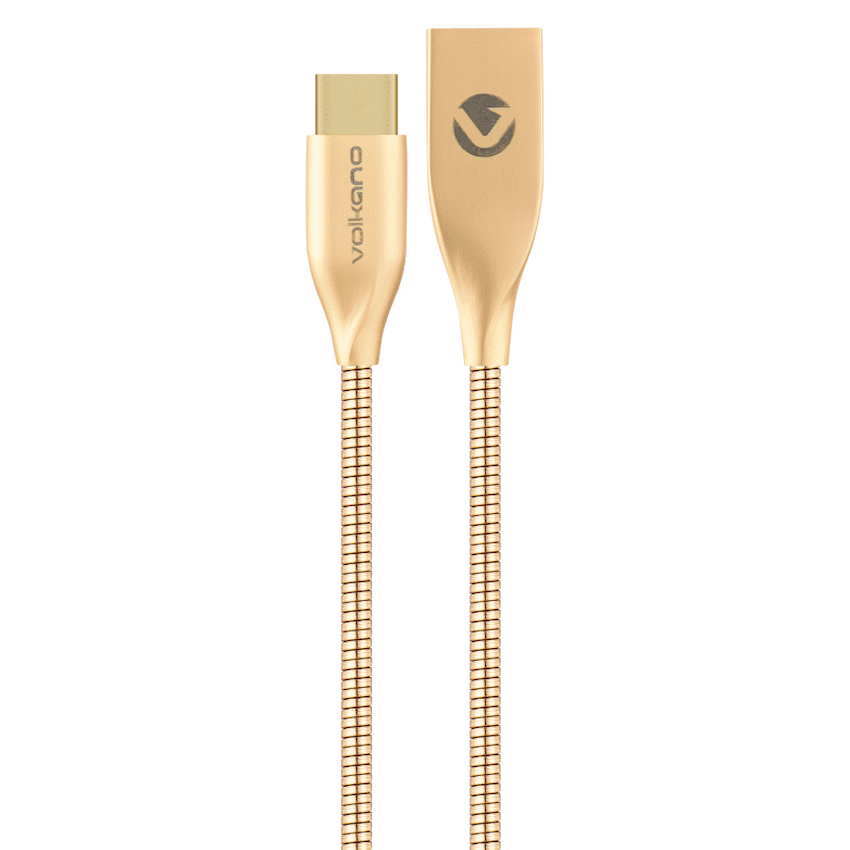 Volkano Iron Series Round Metallic Spring Type-C Cable 6ft - Champagne Gold | VK-20095-CG-6