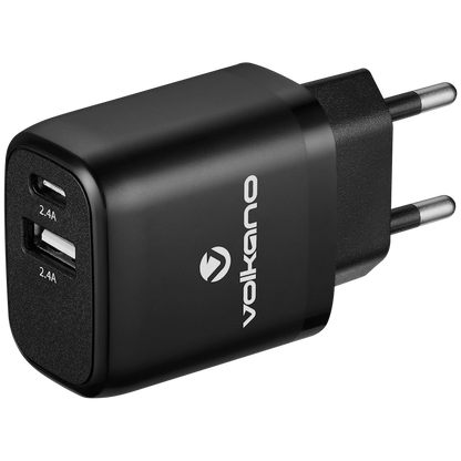 Volkano On the Go USB Plus Type-C Wall Charger | VK-PDQ005-BK