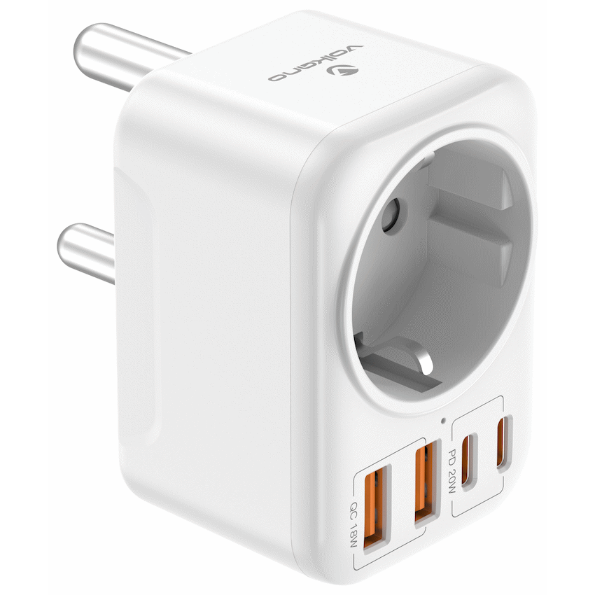Volkano MultiVolt Series 2x USB-A + 2x USB-C adaptor SA Plug to multi travel socket 20Watt | VK-8031-WT