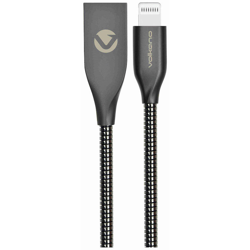 Volkano Iron Series Round Metallic Spring MFI Lightning Cable 6ft - Gun Metal | VK-20094-GM-6
