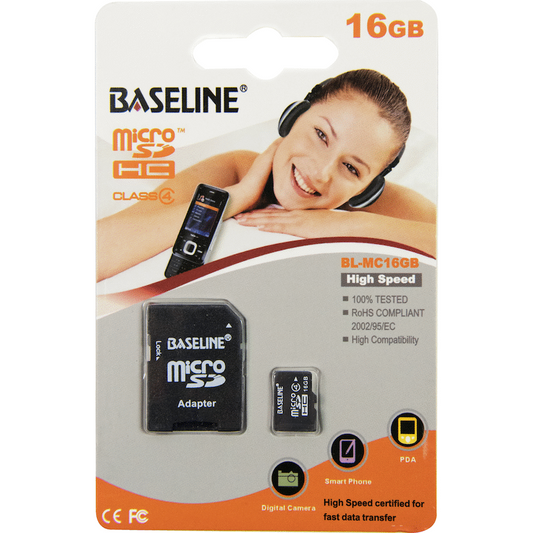 Baseline 16GB MicroSDHC Class 10 UHS-I Memory Card with SD Adapter | BLRP-MC16GB