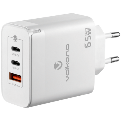 Volkano Potent Trio 65w GaN 3 Port Wall Charger | VK-8065-WT