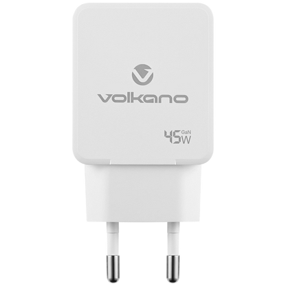 Volkano Potent Plus series 45W GaN Compact Dual USB and USB-C PD Wall Charger | VK-8054-WT[V2]