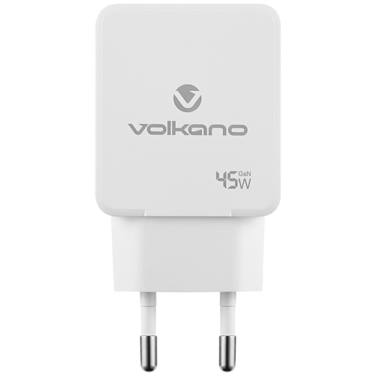 Volkano Potent Plus series 45W GaN Compact Dual USB and USB-C PD Wall Charger | VK-8054-WT[V2]