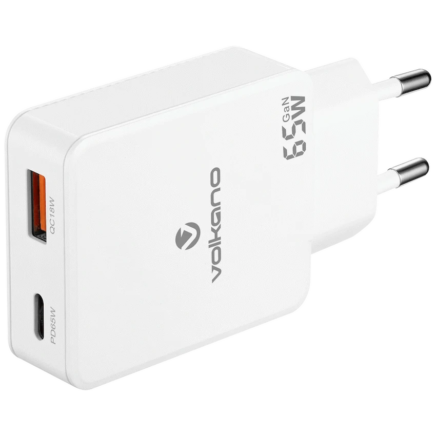 Volkano Potent Duo series 65W Dual USB and USB-C PD Compact Wall Charger | VK-8055-WT[V2]