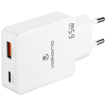 Volkano Potent Duo series 65W Dual USB and USB-C PD Compact Wall Charger | VK-8055-WT[V2]