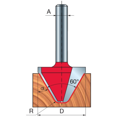 Freud Lettering Router Bit, D-28.0mm x h-19.0mm x H-67.15mm x C-28mm x R-3mm x a-60 x A-12mm | 20-57412P