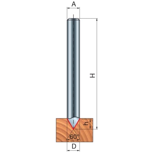 Freud V-Groove Router Bit, D-12.7mm x h-12.7mm x H-47.5mm x a-60 x A-1/4" | 20-15225P
