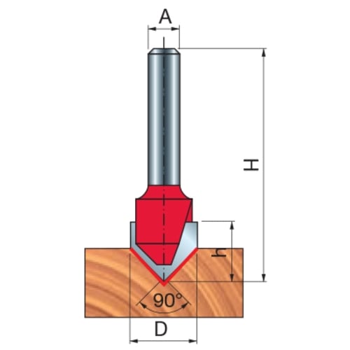 Freud V-Groove Router Bit, D-19.05mm x h-12.5mm x H-57.2mm x a-90 x A-12mm | 20-10812P