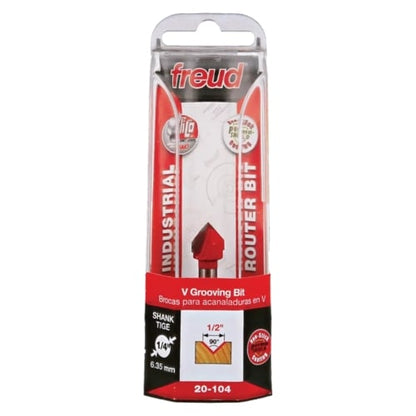 Freud V-Groove Router Bit, D-19.05mm x h1-12.5mm x h2-6.0mm x H-50.8mm x C-2.5mm x a-108 x A-1/4" | 21-14625P