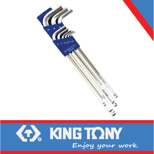 KING TONY ALLEN KEY SET 1.5 10MM LONG BALL 9PC | 20109MR