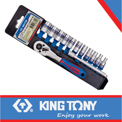 KING TONY SOCKET SET 1/4" WITH RATCHET & EXTENSION | 2313MR