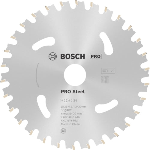 Bosch PRO Steel Cordless Circular Saw Blade, Ø136MM X B20MM X 1.6MM - 30T | 2608837746