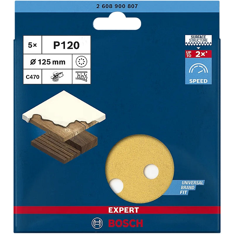 Bosch 5-Piece EXPERT C470 125mm Sanding Discs with 8-Holes, 40 to 320 Grit