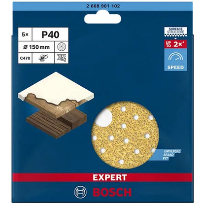 Bosch 5-Piece EXPERT C470 150mm Sanding Discs with Multi-Hole System, 40 to 400 Grit
