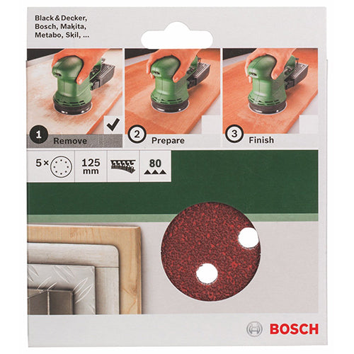 5 Pce Sanding Disc Velcro 125mm 80GR with Holes