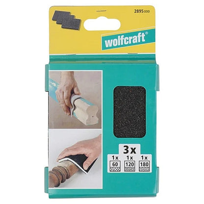 Wolfcraft 3 Piece Assorted Sanding Pads, 100 x 125 x 10mm | 2895000