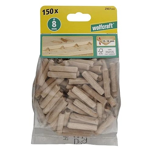 Wolfcraft 150 Piece Dowel Pins Beech, 8mm x 40mm | 2907000