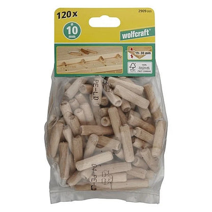 Wolfcraft 120 Piece Dowel Pins Beech, 10mm x 40mm | 2909000
