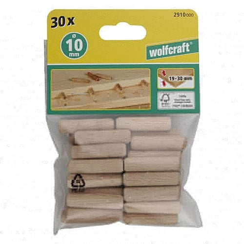 Wolfcraft 30 Piece Dowel Pins Beech, 10mm x 40mm | 2910000