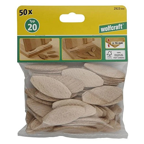 Wolfcraft 50 Piece Jointing Biscuits Beech, Size 20 | 2923000