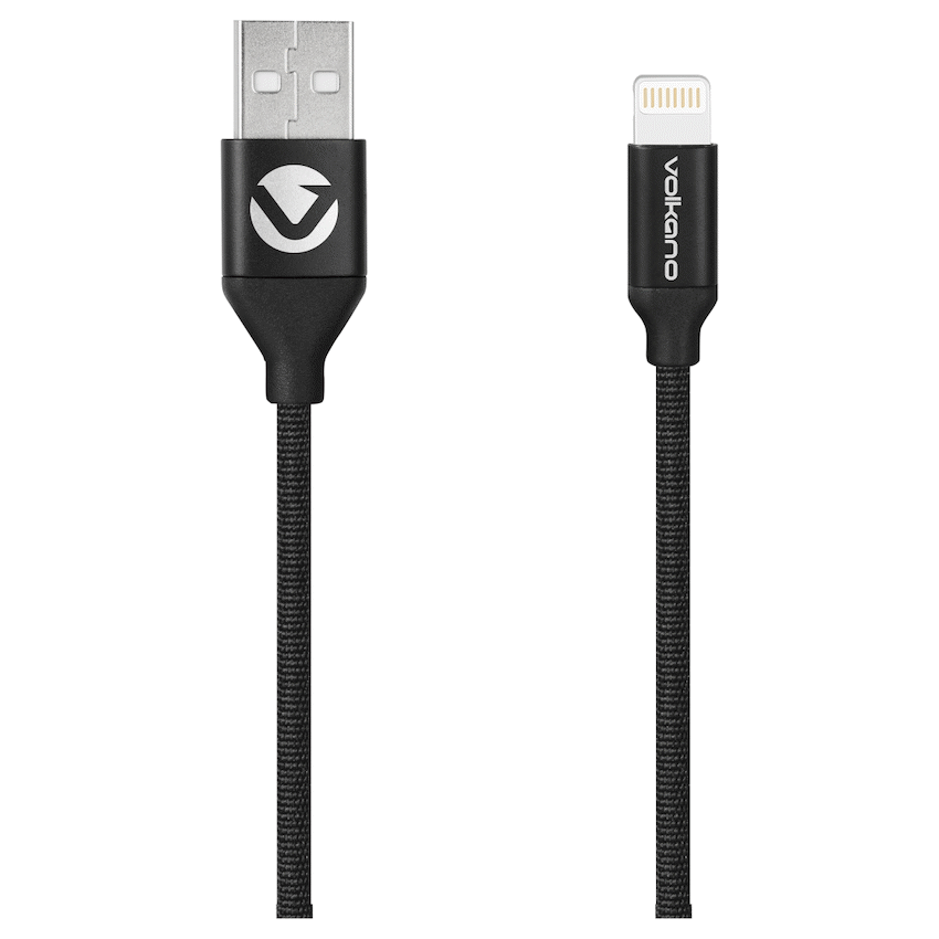 Volkano Weave Series Fabric Braided MFI Lightning Cable 27W 1.2m - Black | VK-20109-BK