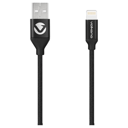 Volkano Weave Series Fabric Braided MFI Lightning Cable 27W 1.2m - Black | VK-20109-BK
