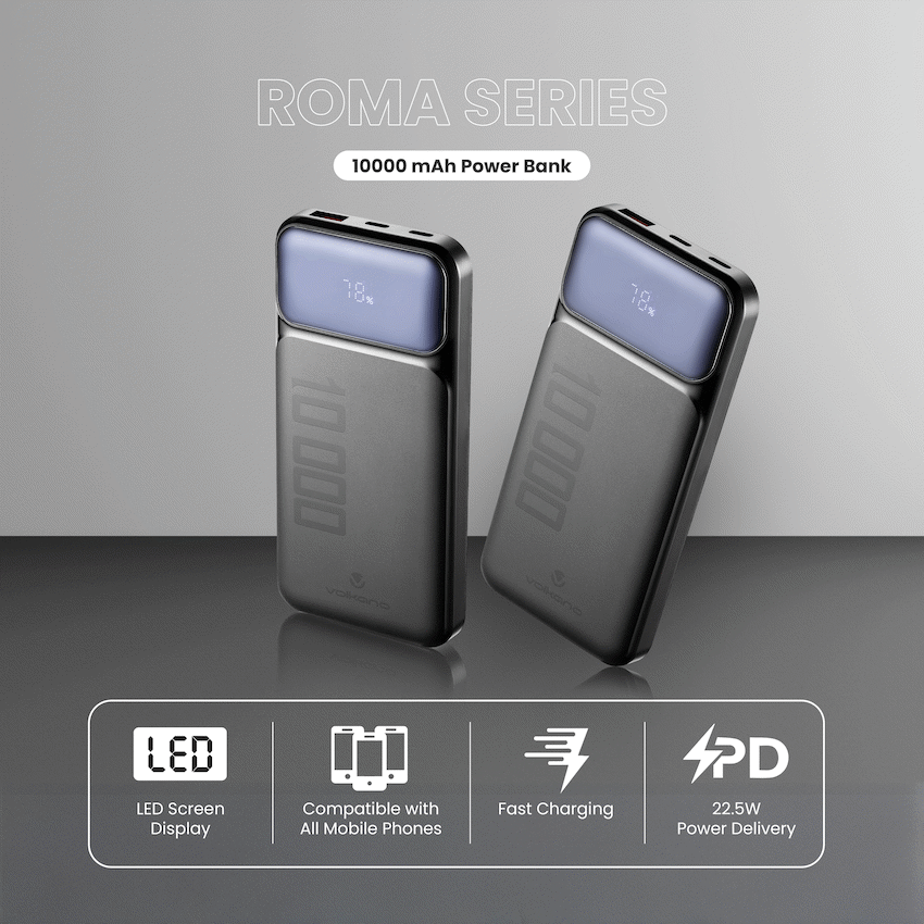 Volkano Roma Series 10000mah P.D. 20W Power Bank | VK-9024-BK