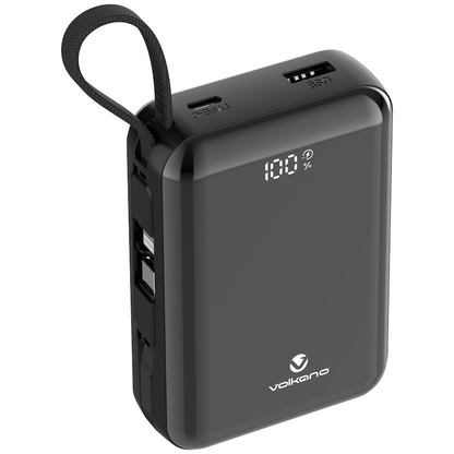 Volkano Solace Series 20 000 mAh Power Bank with Built-in USB-C & Lightning Cable - Black | VK-9040-BK